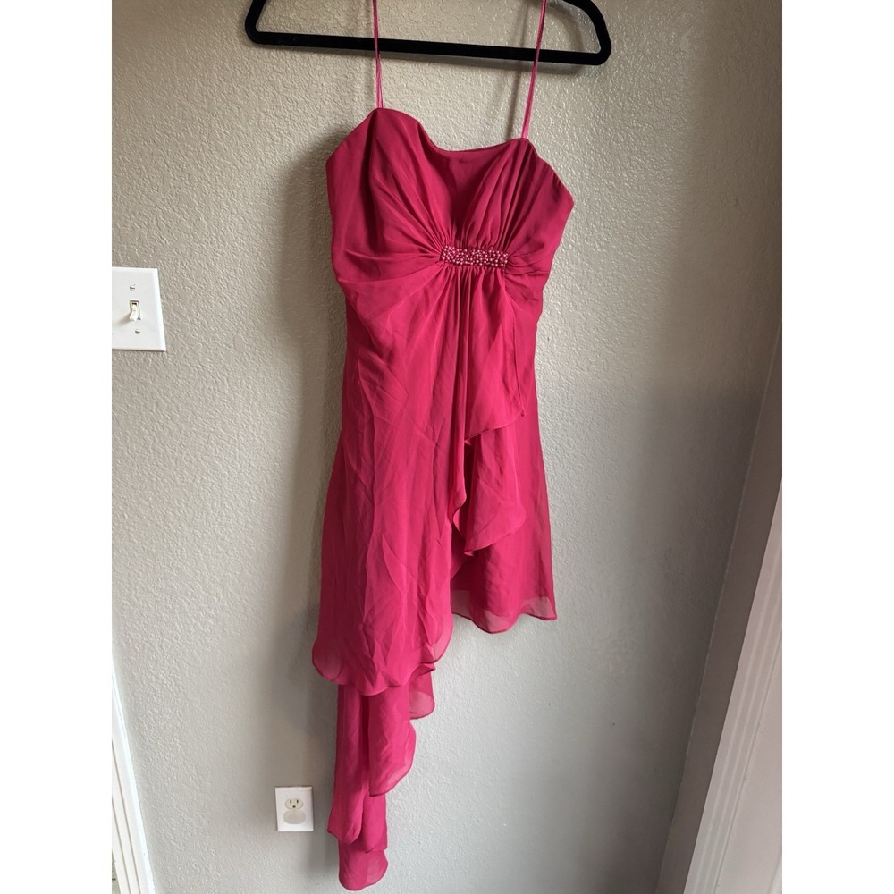 Aqua Y2k Party Dress Club Mini Asymmetric Hi Lo Hot Pink Strapless 4 Small NEW